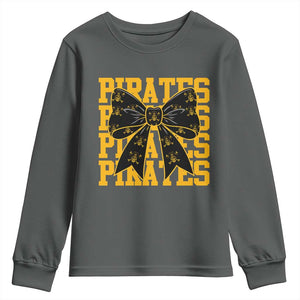 Pirates Coquette Bow Youth Sweatshirt Retro Sports Style Pirate Skull TS10 Dark Heather Print Your Wear
