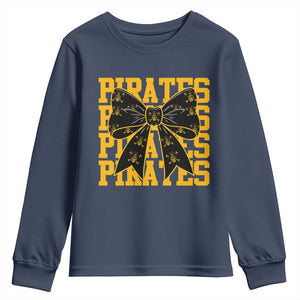 Pirates Coquette Bow Youth Sweatshirt Retro Sports Style Pirate Skull TS10 Navy Print Your Wear