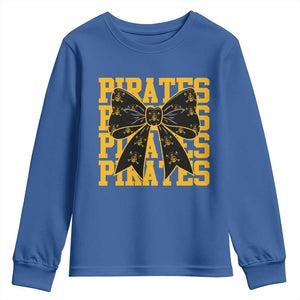 Pirates Coquette Bow Youth Sweatshirt Retro Sports Style Pirate Skull TS10 Royal Blue Print Your Wear