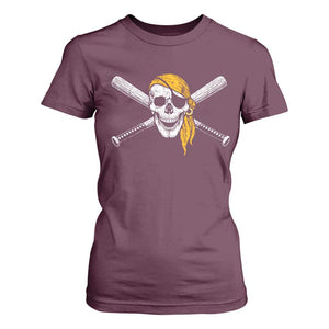 Baseball Pirate Skull T Shirt For Women Retro Vintage Cross Baseball Bats TS10 Maroon Print Your Wear