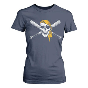 Baseball Pirate Skull T Shirt For Women Retro Vintage Cross Baseball Bats TS10 Navy Print Your Wear