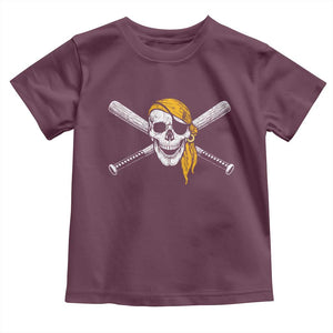Baseball Pirate Skull Toddler T Shirt Retro Vintage Cross Baseball Bats TS10 Maroon Print Your Wear