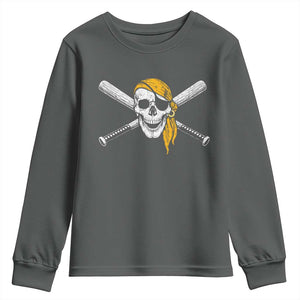 Baseball Pirate Skull Youth Sweatshirt Retro Vintage Cross Baseball Bats TS10 Dark Heather Print Your Wear
