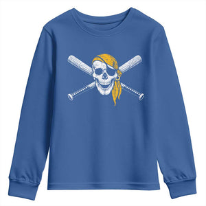 Baseball Pirate Skull Youth Sweatshirt Retro Vintage Cross Baseball Bats TS10 Royal Blue Print Your Wear