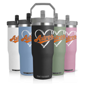 Vintage Astro Name Sports Style Flip Straw Tumbler Varsity Script Vintage Baseball Heart Graphic TS10 Print Your Wear
