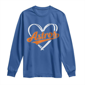 Vintage Astro Name Sports Style Long Sleeve Shirt Varsity Script Vintage Baseball Heart Graphic TS10 Royal Blue Print Your Wear