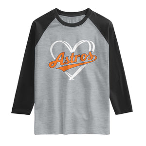 Vintage Astro Name Sports Style Raglan Shirt Varsity Script Vintage Baseball Heart Graphic TS10 Heather Gray Black Print Your Wear