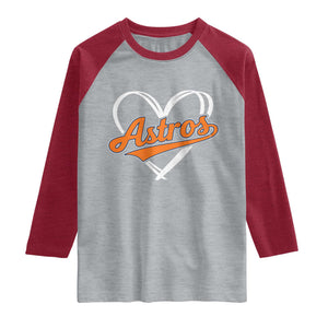 Vintage Astro Name Sports Style Raglan Shirt Varsity Script Vintage Baseball Heart Graphic TS10 Heather Gray Heather Red Print Your Wear