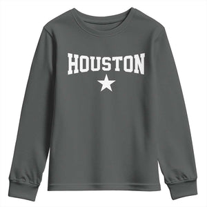 Vintage Houston Youth Sweatshirt Retro Texas Throwback Athletic Sports Style 80s 90s TS10 Dark Heather Print Your Wear
