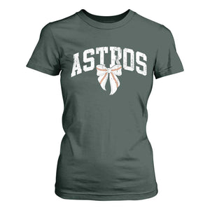 Retro Astro Varsity Name T Shirt For Women Baseball Coquette Bow TS10 Dark Forest Green Print Your Wear