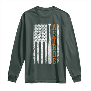 Vintage Astro Long Sleeve Shirt Last Name Baseball American Flag Retro Style 70s 80s 90s TS10 Dark Forest Green Print Your Wear