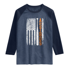 Vintage Astro Raglan Shirt Last Name Baseball American Flag Retro Style 70s 80s 90s TS10 Heather Denim Navy Print Your Wear