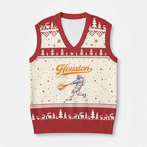 Houston Clutch City V-Neck Knit Sweater Vest Astronaut Baseball Player In Space TS10 Beige Red Print Your Wear
