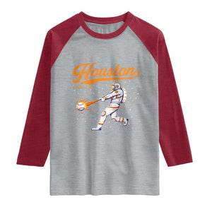 Houston Clutch City Raglan Shirt Astronaut Baseball Player In Space TS10 Heather Gray Heather Red Print Your Wear