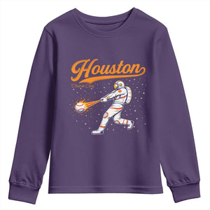 Houston Clutch City Youth Sweatshirt Astronaut Baseball Player In Space TS10 Purple Print Your Wear