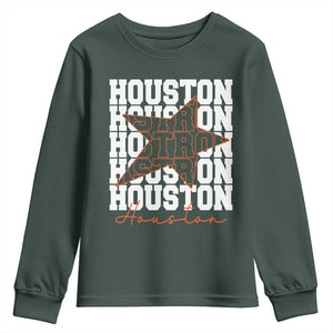 Houston Sport Baseball Fans Youth Sweatshirt US State Vintage Graphic TS10 Dark Forest Green Print Your Wear