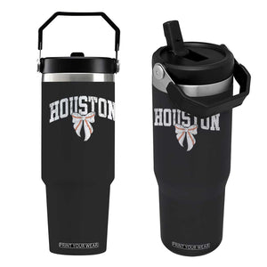 Retro Houston Flip Straw Tumbler Baseball Coquette Bow Varsity Vintage Sports 80s 90s TS10 One Size: 30 oz Black Print Your Wear