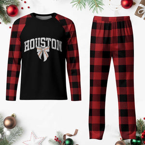 Retro Houston Plaid Pajama Set Baseball Coquette Bow Varsity Vintage Sports 80s 90s TS10 Buffalo Plaid Print Your Wear