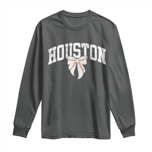 Retro Houston Long Sleeve Shirt Baseball Coquette Bow Varsity Vintage Sports 80s 90s TS10 Dark Heather Print Your Wear
