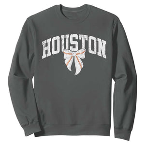 Retro Houston Sweatshirt Baseball Coquette Bow Varsity Vintage Sports 80s 90s TS10 Dark Heather Print Your Wear