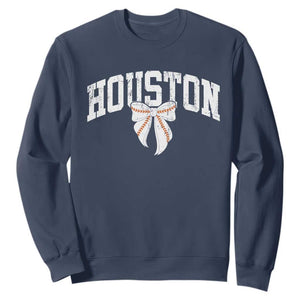 Retro Houston Sweatshirt Baseball Coquette Bow Varsity Vintage Sports 80s 90s TS10 Navy Print Your Wear