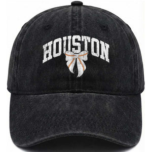 Retro Houston Washed Cotton Baseball Cap Baseball Coquette Bow Varsity Vintage Sports 80s 90s TS10 Print Your Wear