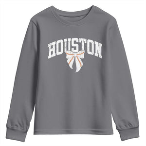 Retro Houston Youth Sweatshirt Baseball Coquette Bow Varsity Vintage Sports 80s 90s TS10 Charcoal Print Your Wear