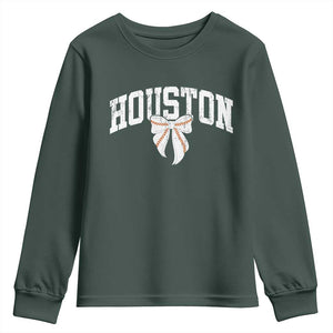 Retro Houston Youth Sweatshirt Baseball Coquette Bow Varsity Vintage Sports 80s 90s TS10 Dark Forest Green Print Your Wear