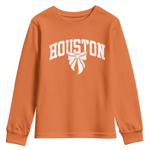 Retro Houston Youth Sweatshirt Baseball Coquette Bow Varsity Vintage Sports 80s 90s TS10 Orange Print Your Wear