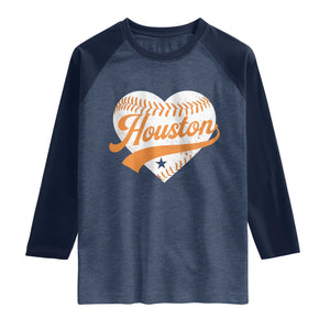 Houston Clutch City Raglan Shirt Baseball Heart Varsity Script Vintage Sports Fans TS10 Heather Denim Navy Print Your Wear