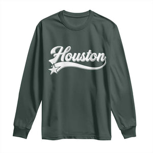 Retro Houston Long Sleeve Shirt Varsity Script Vintage Sports Jersey Style 80s 90s TS10 Dark Forest Green Print Your Wear
