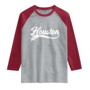 Retro Houston Raglan Shirt Varsity Script Vintage Sports Jersey Style 80s 90s TS10 Heather Gray Heather Red Print Your Wear