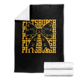 Pittsburgh Coquette Bow Throw Blanket Retro Sports Style Pirate Skull TS10 Black Print Your Wear
