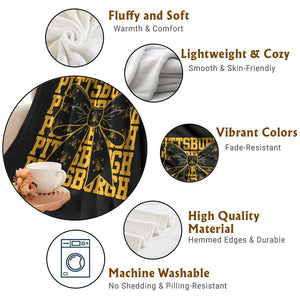 Pittsburgh Coquette Bow Throw Blanket Retro Sports Style Pirate Skull TS10 Print Your Wear