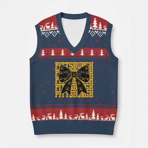 Pittsburgh Coquette Bow V-Neck Knit Sweater Vest Retro Sports Style Pirate Skull TS10 Navy Red Print Your Wear