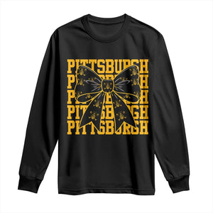 Pittsburgh Coquette Bow Long Sleeve Shirt Retro Sports Style Pirate Skull TS10 Black Print Your Wear