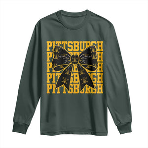 Pittsburgh Coquette Bow Long Sleeve Shirt Retro Sports Style Pirate Skull TS10 Dark Forest Green Print Your Wear