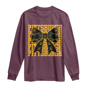 Pittsburgh Coquette Bow Long Sleeve Shirt Retro Sports Style Pirate Skull TS10 Maroon Print Your Wear