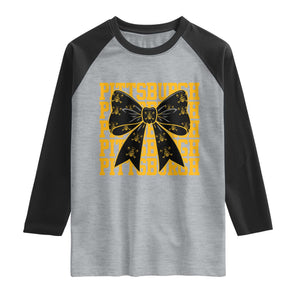 Pittsburgh Coquette Bow Raglan Shirt Retro Sports Style Pirate Skull TS10 Heather Gray Black Print Your Wear