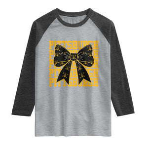 Pittsburgh Coquette Bow Raglan Shirt Retro Sports Style Pirate Skull TS10 Heather Gray Heather Charcoal Print Your Wear
