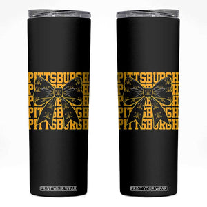 Pittsburgh Coquette Bow Skinny Tumbler Retro Sports Style Pirate Skull TS10 Black Print Your Wear