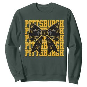 Pittsburgh Coquette Bow Sweatshirt Retro Sports Style Pirate Skull TS10 Dark Forest Green Print Your Wear