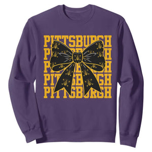Pittsburgh Coquette Bow Sweatshirt Retro Sports Style Pirate Skull TS10 Purple Print Your Wear