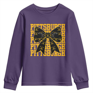 Pittsburgh Coquette Bow Youth Sweatshirt Retro Sports Style Pirate Skull TS10 Purple Print Your Wear