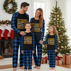Pittsburgh Lovers Plaid Pajama Set Retro Pennsylvania Steel City Pirate Skull TS10 Blue Plaid Print Your Wear