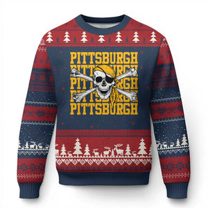 Pittsburgh Lovers Ugly Christmas Sweater Retro Pennsylvania Steel City Pirate Skull TS10 Navy Red Print Your Wear