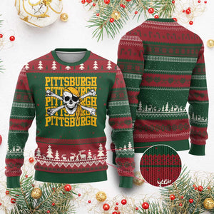 Pittsburgh Lovers Ugly Christmas Sweater Retro Pennsylvania Steel City Pirate Skull TS10 Red Green Print Your Wear