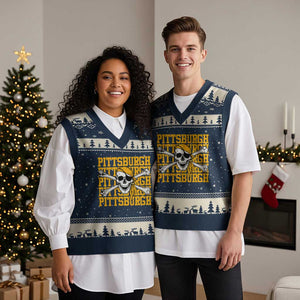 Pittsburgh Lovers V-Neck Knit Sweater Vest Retro Pennsylvania Steel City Pirate Skull TS10 Navy Beige Print Your Wear