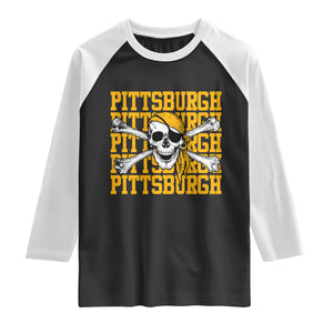 Pittsburgh Lovers Raglan Shirt Retro Pennsylvania Steel City Pirate Skull TS10 Black White Print Your Wear