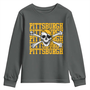 Pittsburgh Lovers Youth Sweatshirt Retro Pennsylvania Steel City Pirate Skull TS10 Dark Heather Print Your Wear